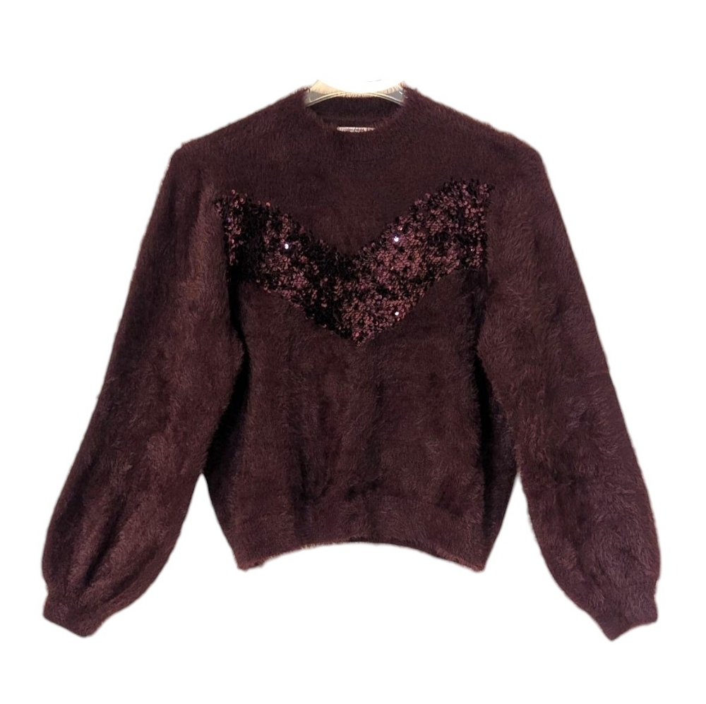 Cara Santana x Nine West Burgundy Sequin Sweater | Size XL